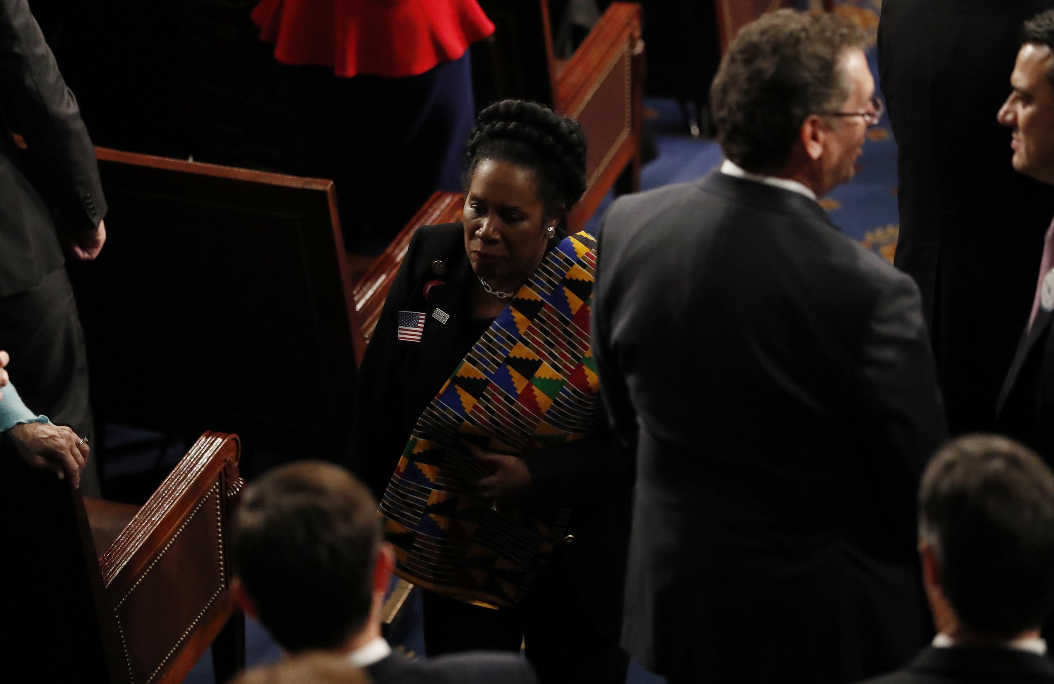 Democratic Rep Sheila Jackson Lee walks out on President Trump’s State of the Union address in Washington