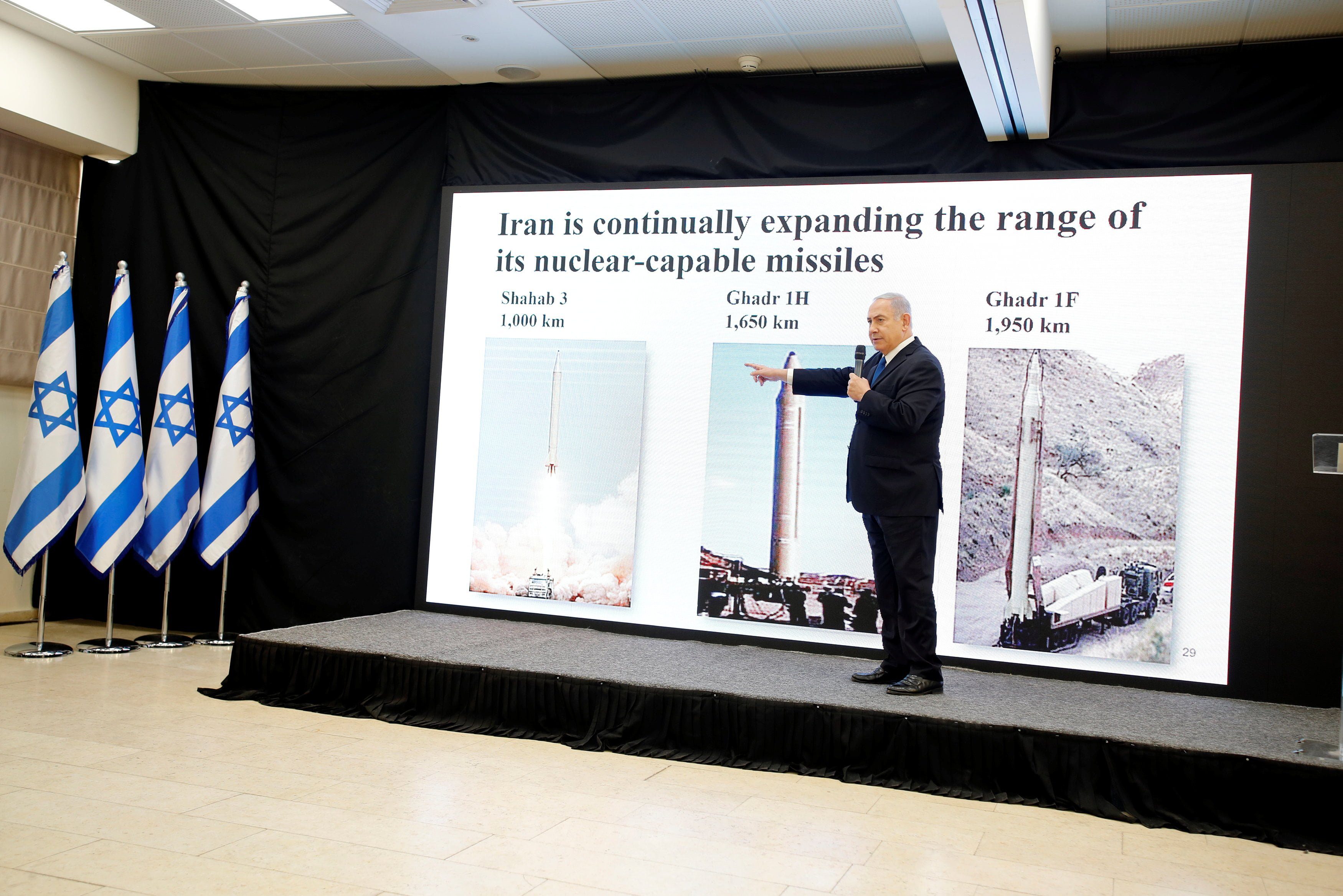 Israeli Prime minister Benjamin Netanyahu speaks during a news conference at the Ministry of Defence in Tel Aviv