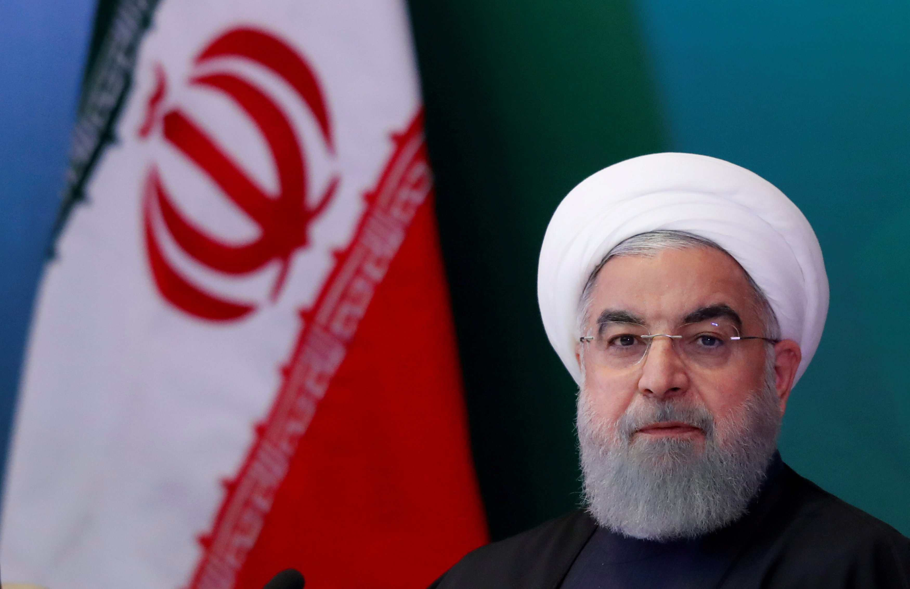 FILE PHOTO: Iranian President Hassan Rouhani attends a meeting with Muslim leaders and scholars in Hyderabad