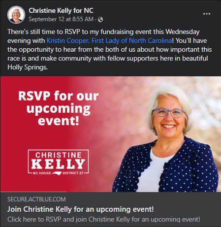 Christine Kelly Fundraiser Facebook Post - NCGA District 37