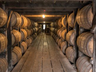 This file photo shows barrels in a Bourbon aging warehouse. (FILE)