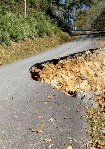 Screenshot of Rime Frost Road damage taken from the public Facebook video of William Glen Davis.